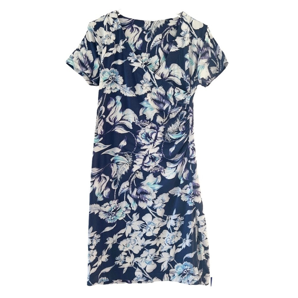 Soft Surroundings Shapely Anywhere Dress in Blue Floral Small Petite